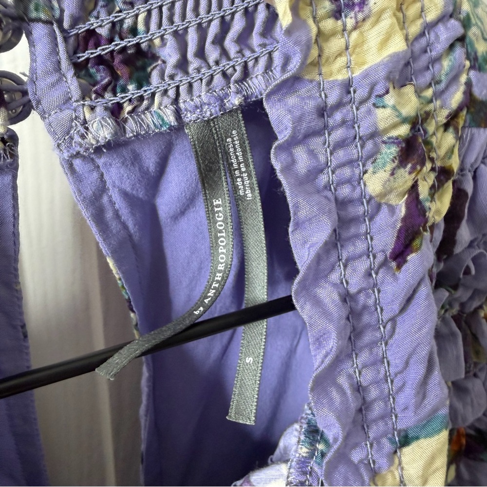 Anthropologie Lavender Floral Smock Mini Dress Womens Size‎ S - Picture 4 of 7